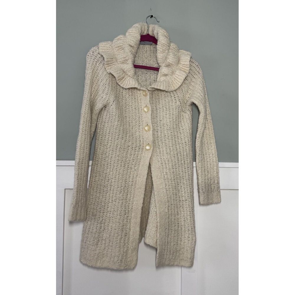 Jana Wool Blend Ivory Cream Duster Cardigan Size Small Ruffle‎